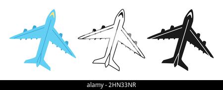 Flugzeug Symbol Cartoon Hand gezeichnet oder Stempel, Doodle Umriss Set. Flugzeug, Flugzeug Flug einfache Linie Zeichen. Flugzeug Symbol Design für Web-Design, mobile App. Design Luftfahrt Vektor Illustration Stock Vektor