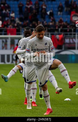 Mailand, Italien. 13th. Februar 2022. Sampdoria Warm Up vor dem Spiel der Serie A zwischen AC Milan und UC Sampdoria am 13. Februar 2022 im Tsan Siro Stadium in Mailand Quelle: Live Media Publishing Group/Alamy Live News Stockfoto