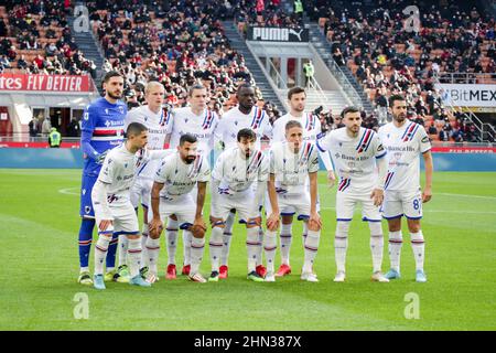 Mailand, Italien. 13th. Februar 2022. Sampdoria Team Serie Ein Spiel zwischen AC Milan und UC Sampdoria am 13. Februar 2022 im Tsan Siro Stadium in Mailand Quelle: Live Media Publishing Group/Alamy Live News Stockfoto