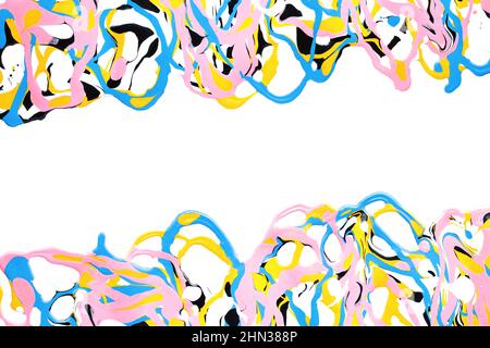 Flüssige Acryl-Kunst, Farbspritzer, Handfarbe, Wellendarstellung, abstrakte Linie, Textur oder Hintergrund Stockfoto