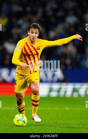 Barcelona, Spanien. 13th. Februar 2022. Nico Gonzalez (FC Barcelona) beim Fußballspiel der Liga zwischen RCD Espanyol und dem FC Barcelona am 13. Februar 2022 im Stadion Cornella-El Prat in Barcelona, Spanien. Foto: Siu Wu. Kredit: dpa/Alamy Live Nachrichten Stockfoto