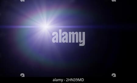 Überlagerung von abstrakten Streulichteffekten mit Bokeh-Effekt und Lichtstreifen in Blau und Lila mit schwarzem Hintergrund Stockfoto