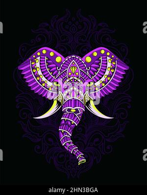 Illustration Elefantenkopf Mandala Zentagle Stil Stock Vektor