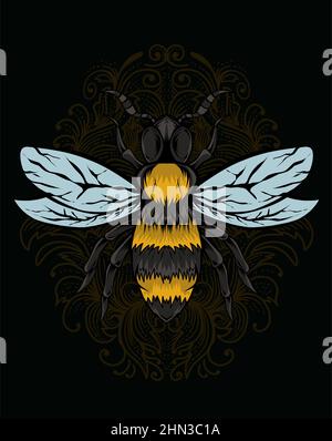 Illustration Bieneninsekt mit Gravur Ornament Stock Vektor