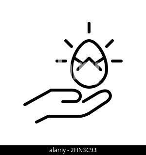 Hand hält ein osterei. Pixel Perfect, bearbeitbares Kontursymbol Stock Vektor