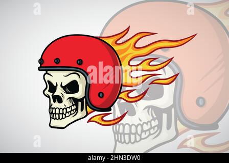 Skull Biker Flaming Burning Fire Helm Logo Vektor Illustration Design Stock Vektor