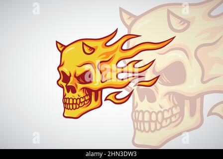 Schädel Dämon Teufel Brennendes Feuer Flamme Hitze Logo Design Vektor Kunst Symbol Stock Vektor