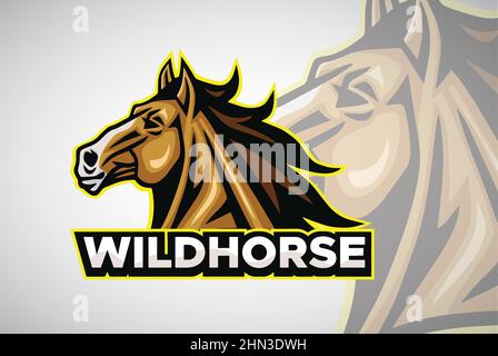 Pferd Wild Mustang Kopf Logo Cartoon Vektor Esport Maskottchen Design Illustration Stock Vektor