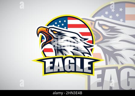 Eagle Logo American USA Flagge Kreis Hintergrund Design Esport Sport Maskottchen Vektor Illustration Art Stock Vektor