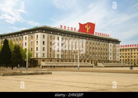 29. April 2019: Außenhandelsministerium auf dem Kim Il Sung Platz im Zentralbezirk von Pjöngjang, Nordkorea. Es ist der Hauptsitz des Ministry Stockfoto