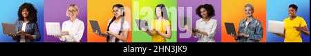 Online-Schulungen. Gruppe Multikultureller Frauen Studieren Aus Der Ferne Mit Laptop-Computern Stockfoto