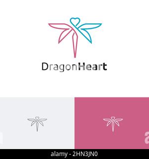 Herz Liebe Drachen Insekt Flügel Fliegen Natur Logo Symbol Idee Stock Vektor