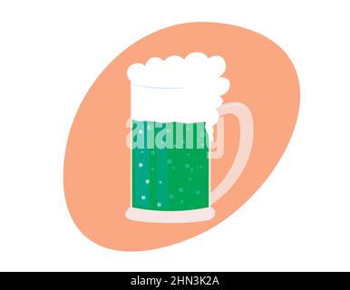 Grüner Bierkrug isoliert. Symbol des Heiligen Patricks. Traditionelles alkoholisches Getränk aus dem nationalen irischen Patrick-Feiertag. Vektorgrafik flach. Stock Vektor