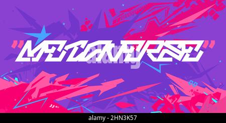 Abstrakte Bunte Cyber Urban Style Vektor Wort Metaverse Schriftzug Illustration Vorlage Stock Vektor
