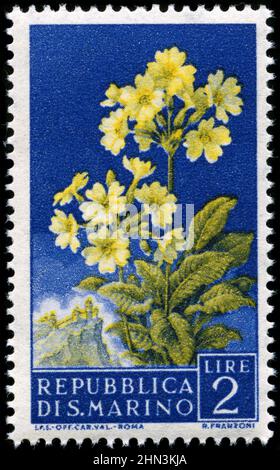 Briefmarke aus San Marino in der Serie Flowers, die 1957 herausgegeben wurde Stockfoto