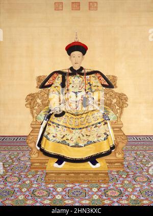 Porträt des Qianlong-Imperators (1711-1799), des fünften Imperators der Qing-Dynastie Künstler Giuseppe Castiglione (1688–1766) Stockfoto