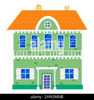 Haus Cottage Haus Vorderansicht, bunte Immobilien. Karikatur städtischen Vorstadtgebäude, Vektor-Illustration Stock Vektor