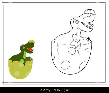 Malbuch für Kinder, Dinosaurier Baby Tyrannosaurus in einem Ei. Vektor auf weißem Hintergrund isoliert Stock Vektor