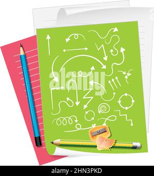 Pfeil kritzelt auf grünem Papier Illustration Stock Vektor
