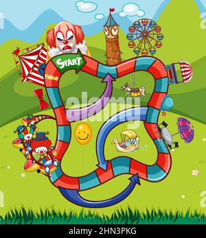 Schlange und Leitern Spiel Vorlage in Zirkus Thema Illustration Stock Vektor