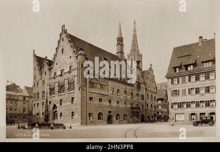 Vintage-Foto von Ulm, Rathaus. Deutschland. 1920s Eine Stadt im Bundesland Baden-Württemberg, an der Donau gelegen Stockfoto