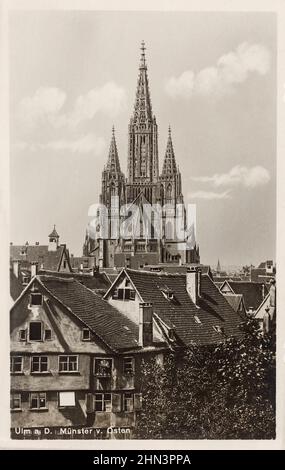 Alte deutsche Postkarte von Ulmer Münster (Ulmer Münster). Ulm, Deutschland. 1911-1923 Stockfoto