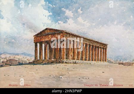 Vintage-Farbpostkarte des Hephaisteion-Tempels. 19th Jahrhundert. Der Tempel des Hephaistus oder Hephaisteion (früher irrtümlich der Th Stockfoto