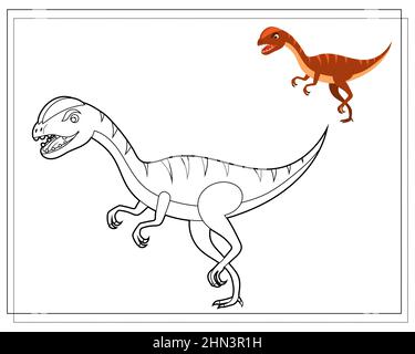 Malbuch für Kinder, niedlich Cartoon Dinosaurier. Vektor auf weißem Hintergrund isoliert Stock Vektor