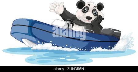 Panda auf einem Motorboot in Cartoon-Stil Illustration Stock Vektor