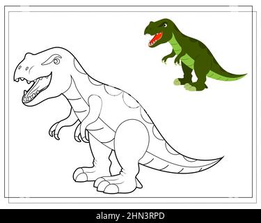 Malbuch für Kinder, Dinosaurier Tyrannosaurus. Vektor auf weißem Hintergrund isoliert Stock Vektor