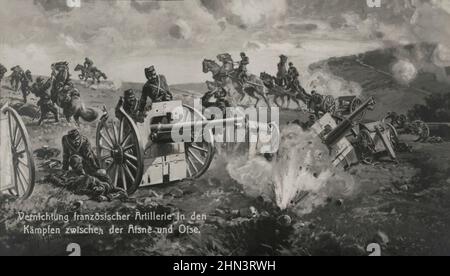 Alte Postkarten des Ersten Weltkriegs Zerstörung der französischen Artillerie in den Kämpfen zwischen der Aisne und Oise. 1914-1918 Stockfoto