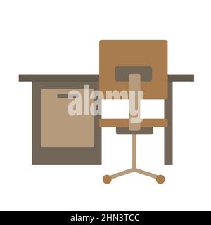 Bürotisch und Stuhl. Braune Farben. Einfaches flaches Symbol auf weißem Hintergrund. Stock Vektor