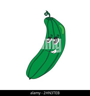 Glücklich smilling süße Gurke. Vektor-Cartoon-Charakter auf weißem Hintergrund isoliert. Gesundes Essen, vegetarisches Konzept Stock Vektor