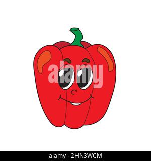 Cartoon Paprika, eine handgezeichnete Vektordarstellung einer Cartoon Paprika Figur mit Lächeln und Augen Stock Vektor