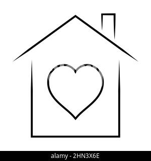Nettes gemütliches Haus mit Herz Symbol Gehäuse Zeichen Familie Liebe und Unterstützung Stock Vektor