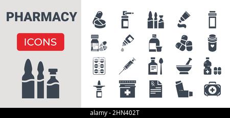 Mit Medikamenten verbundene Vektorsymbole Stock Vektor