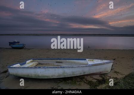 Le Port de Saint Valery sur Somme et les barques sur le sable Stockfoto