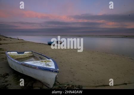 Le Port de Saint Valery sur Somme et les barques sur le sable Stockfoto