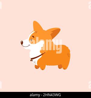 Welsh Corgi Welpe isoliert auf rosa Hintergrund. Niedlicher Hundecharakter. Seitenansicht. Vektorgrafik. Stock Vektor