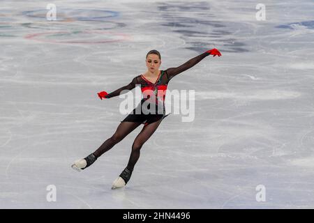Peking, Hebei, China. 7th. Februar 2022. Kamila VALIEVA (ROC) tritt im Capital Indoor Stadium während der Olympischen Winterspiele 2022 in Peking, Hebei, China, an (Foto: © Walter G. Arce Sr./ZUMA Press Wire) Stockfoto