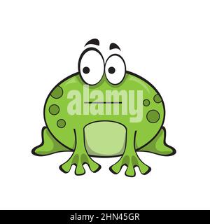 Niedlicher grüner Frosch mit gleichgültigem Gefühl. Der Frosch schaut zur Seite. Cartoon-Symbol auf Weiß Stock Vektor
