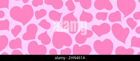 Alles Liebe zum Valentinstag mit horizontalem Hearts-Banner. Hintergrund mit rosa Herzen für Grußkarte, Geschenkpapier, Werbeartikel und Einladungen Stock Vektor