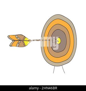 Ziel-, Ziel-, Pfeil-Konzept. Handgezeichnetes Ziel mit Pfeilskizze. Isolierte Vektordarstellung. Symbol für den Zweck. Doodle-Vektorzeichen. Stock Vektor