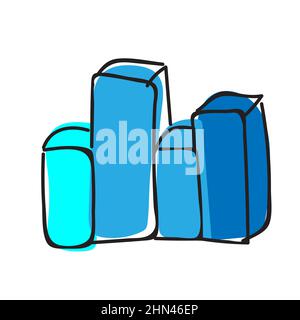 Vektor handgezeichnetes Diagramm, Diagramm oder Diagramm von Zunahme, Entwicklung, Aufstieg und Fall, Fortschritt für Finanzpräsentationen. Blaues Symbol „Simpe“ Stock Vektor