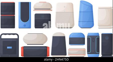 Intelligenter Sprachassistent, drahtlose Lautsprecher für die Benutzersteuerung. Vektorgrafik für sprachgesteuerte virtuelle Assistenten. Smart-Home-Technologie Stock Vektor