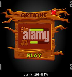 Wooden UI Pop-up-Fenster Optionen für das Spiel. Stock Vektor