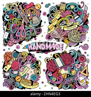 Handgemachte Cartoon Vektor Doodle Designs Set. Stock Vektor