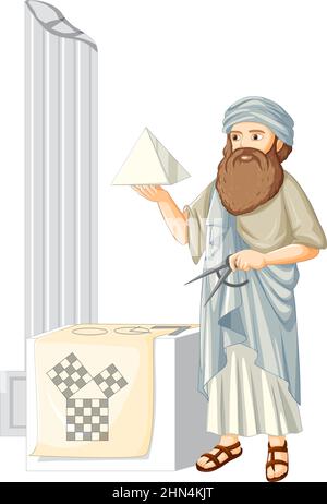 Pythagoras Zeichentrickfigur auf weißem Hintergrund Illustration Stock Vektor