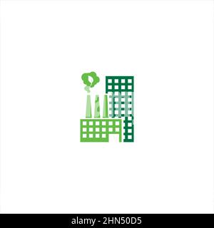Umweltfreundliches Fabriksymbol. Grünes Öko-Produktionskonzept. Isolierte Vektordarstellung. Stock Vektor