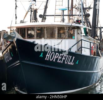 Narragansett, Rhode Island, USA - 27. Juni 2021: Das Fischerboot Hopefull dockte in Point Judith Narragansett Rhode Island an. Stockfoto